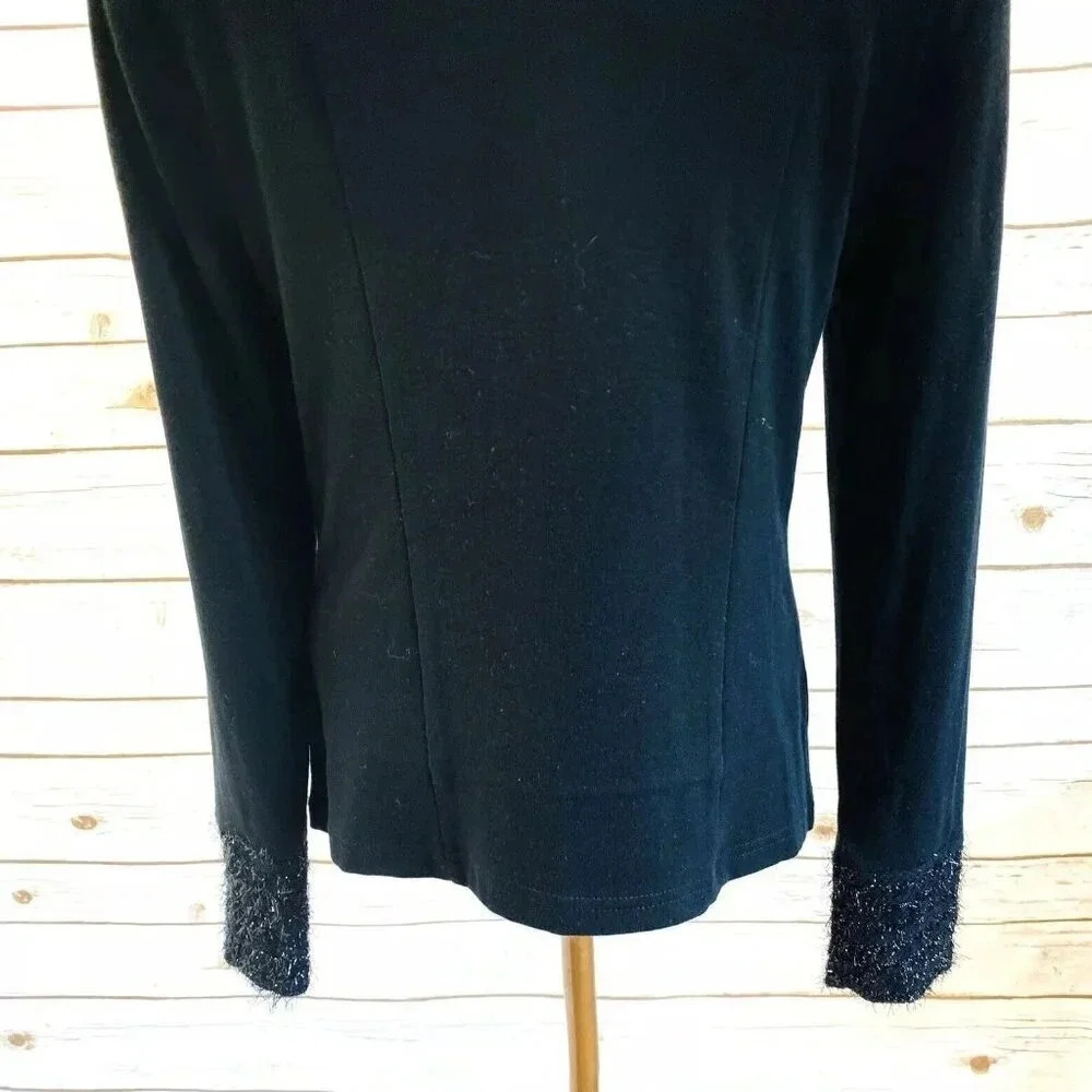 TARG YUAR BA Women Long Sleeve Pullover Black Turtleneck Shirt Top Size Medium - Picture 10 of 11